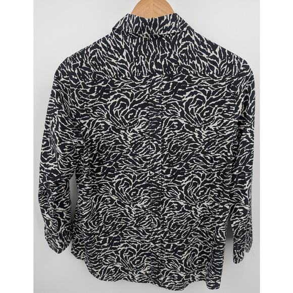 MG Silk Collection Black White Animal Print Button Down Blouse Large 100% Silk - Picture 2 of 3